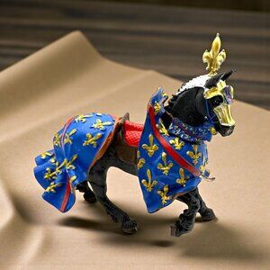 Plastoy Knight Series Medieval Horse Figure Blue & Gold Fleur-De-Lis